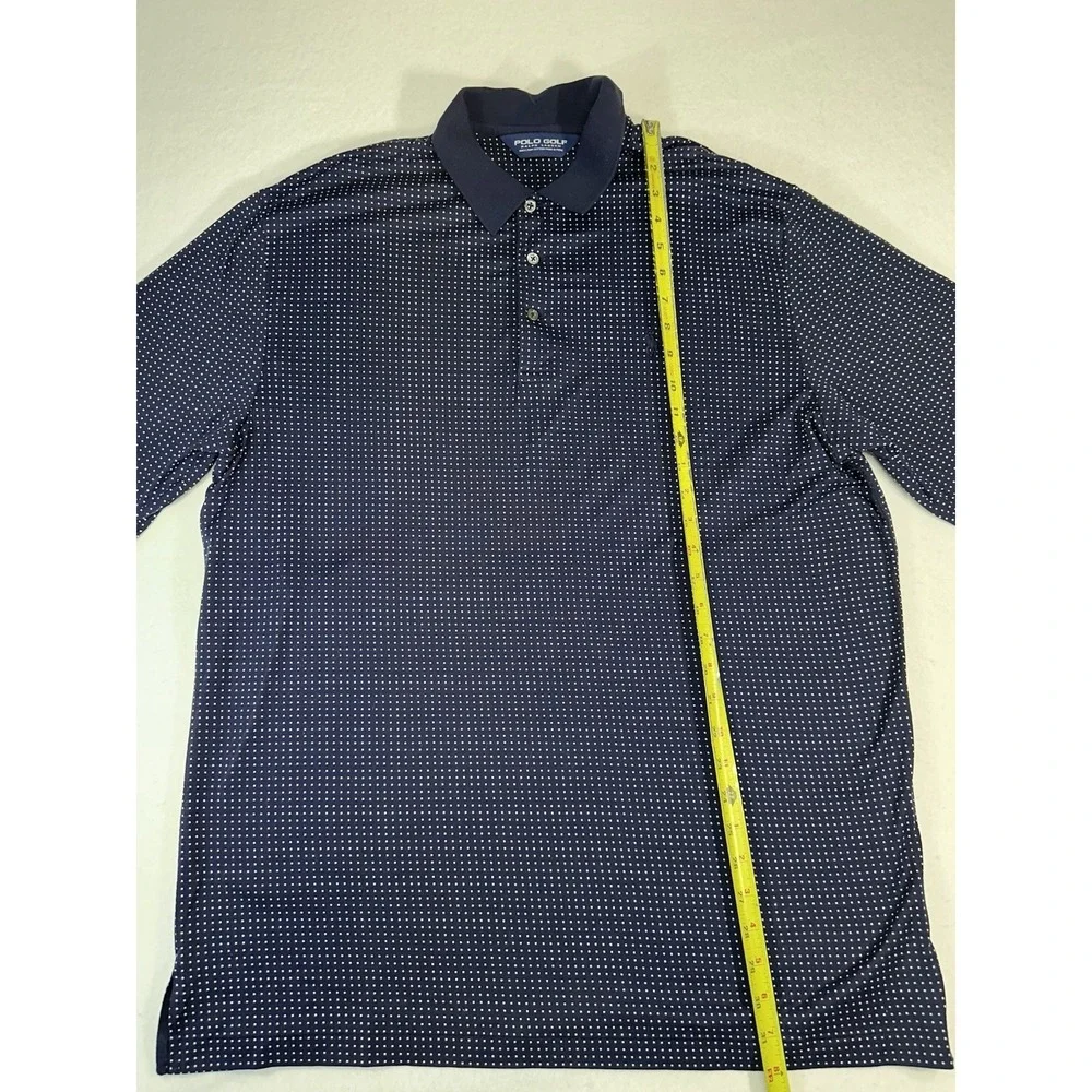 Polo Golf Ralph Lauren Mens Large Blue Polka Dot 100% Pima Cotton Polo Shirt